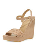 Sundraped Suede Platform Wedge Sandal, Med. Beige