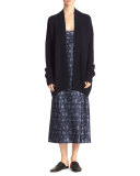 Calico Floral Silk Satin Midi-Length Slip Dress, Navy