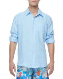 Linen Long-Sleeve Linen Shirt Shirt, Light Blue