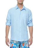 Linen Long-Sleeve Linen Shirt Shirt, Light Blue