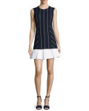 Sleeveless Striped Flounce Dress, Midnight