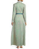 Clio Printed Long Robe, Teal