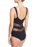 Ione Illusion Mesh-Inset One-Piece Swimsuit, Black