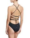 Rayna Mesh-Paneled Maillot, Black