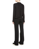 Pleated Mandarin-Collar Blouse