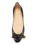 Spike-Bow Leather Red Sole Ballerina Flat, Black