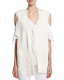 Maxine Long Lace-Trimmed Vest, Ivory