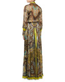 Pleated Paisley Button-Front Tunic, Citrine