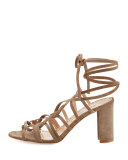 Jena Suede Lace-Up Sandal, Taupe