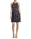 Sleeveless Beaded Lace Cocktail Dress, Navy