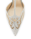 Crystal T-Strap Pointed-Toe Pump, Silver