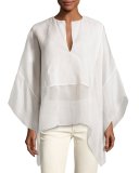 Belinda Split-Neck Caftan Top, Ivory
