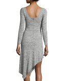 Geneva Long-Sleeve Asymmetric-Hem Dress, Gray