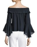 Loris Off-the-Shoulder Top, Dark Blue
