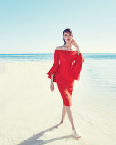 Selena Off-The-Shoulder Sheath Dress, Flame