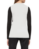 Diagonal-Stripe Crewneck Sweater, Moonstone/Black