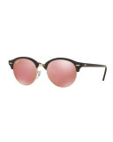 Round Mirrored Clubmaster® Sunglasses, Black/Pink