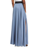 Silk A-line Maxi Skirt, Denim