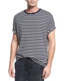 Breton-Striped Crewneck T-Shirt, Coastal Blue/Off White