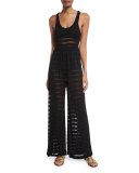 Mesh-Stripe Coverup Jumpsuit