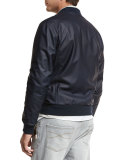 Reversible Leather & Wool Bomber Jacket, Navy