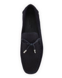 Chevron Laced Suede Driver, Navy