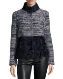 Boxy Tweed & Shearling Coat Fur