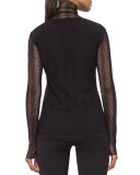 Net Mock-Neck Long-Sleeve Tee, Black
