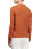 Snap-Front Fringe-Trim Jacket, Burnt Sienna