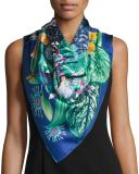 Mystery Foulard Silk Square Scarf, Cobalt