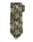 Silk Dog Camo-Print Tie, Green Multi