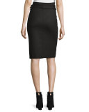 Maddy Asymmetric Button-Front Pencil Skirt, Black