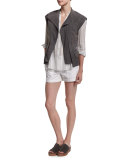 Cap-Sleeve Nubuck Leather Vest