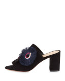 Clo Fringe-Embroidered Suede Mule Pump