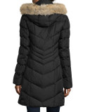 Hooded Chevron Puffer Coat, Black