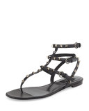 Rockstud Flat Gladiator Sandal, Noir
