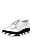 Metallic Wing-Tip Platform Loafer, Silver (Argento)