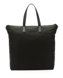 Men's Nylon Zip Tote Bag with Strap, Black