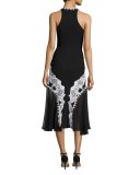 Lace-Appliqué Contoured Midi Dress