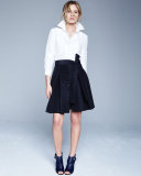 3/4-Sleeve Colorblock Trench Dress, White/Black