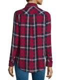 Hunter Plaid Long-Sleeve Shirt, Cherry/Navy/White