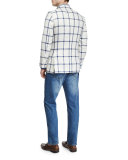 Mini Diamond-Print Linen Sport Shirt, Blue