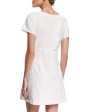 Cotton V-Neck Mini Dress, White