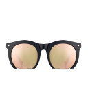 The Foundry Mirrored Cutoff Sunglasses, Dark Blue/Pink