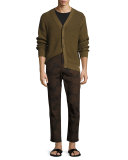 Lattice-Stitch Cotton Cardigan, Brown
