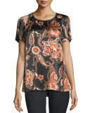 Kate Paisley-Print Silk Blouse, Black Multi
