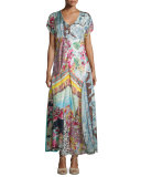 Printed Georgette Maxi Dress, Plus Size