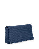 Small Intrecciato Flap Clutch Bag w/Strap, Cobalt Blue