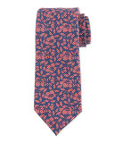Check-Floral Printed Silk Tie