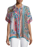 Ajamite Printed Silk Button-Front Blouse, Plus Size